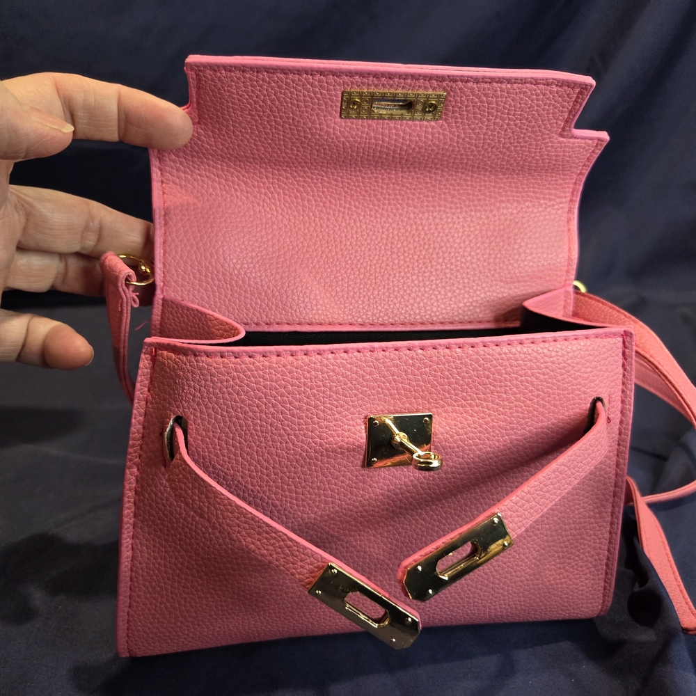 Pink Leather Top-Handle Crossbody Bag - Picture 6 of 7